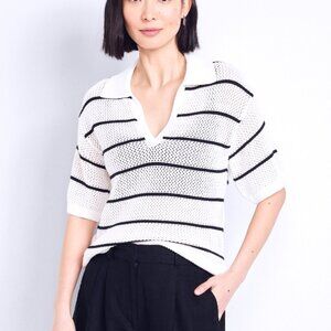 Old Navy Open Stitch Short-Sleeve Black/White Polo Sweater-SMALL-NWT